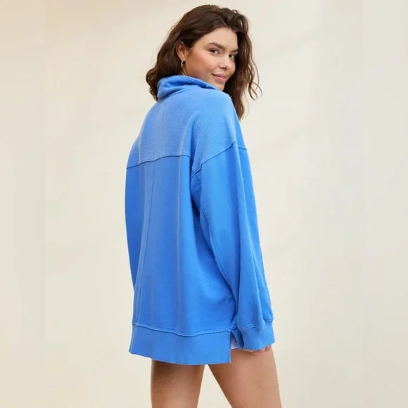 Aerie Starry Skies Oversized V- Neck Sweatshirt Blue - Picture 3 of 8